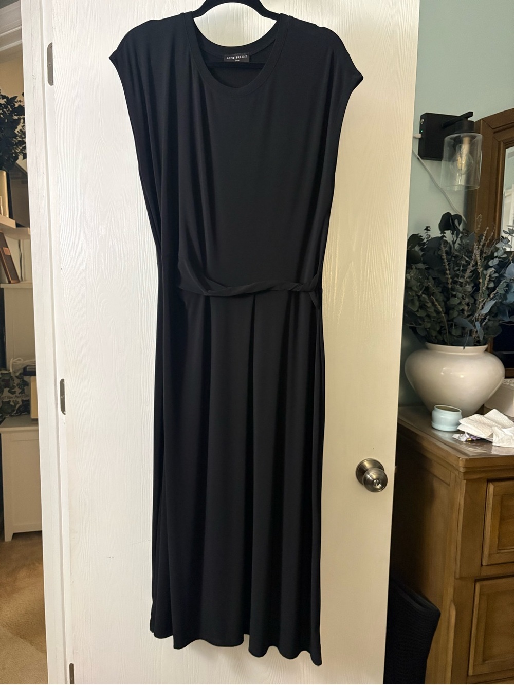 Lane Bryant Black Cap-Sleeve Maxi with Waist Tie